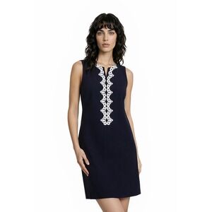 Vince Camuto Dress Women's Size 16W Navy Blue White Embroidered Sleeveless Shift